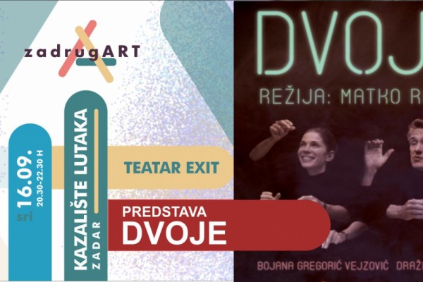 Umjesto "Sutra (ni)je novi dan, u Kazalište lutaka nam stiže predstava "DVOJE" s Bojanom Gregorić Vejzović i Draženom Čučekom